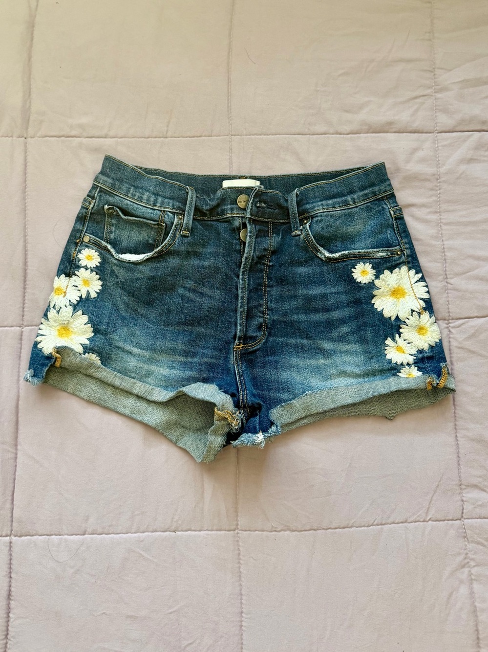 Driftwood Goldie High Rise Jeans Shorts Flower Design Size 27